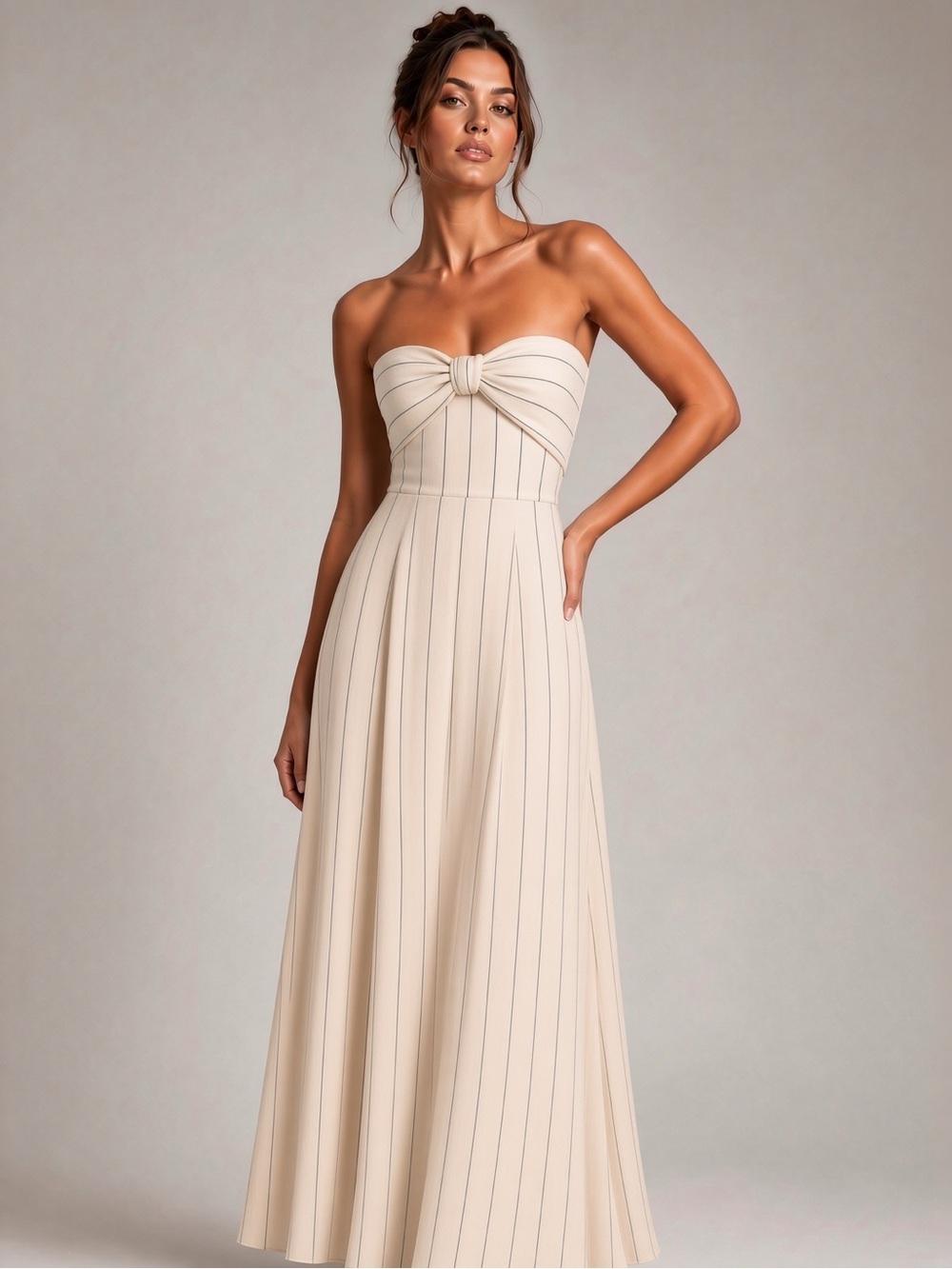 Zara Strapless Cream Knot-Front Maxi Dress